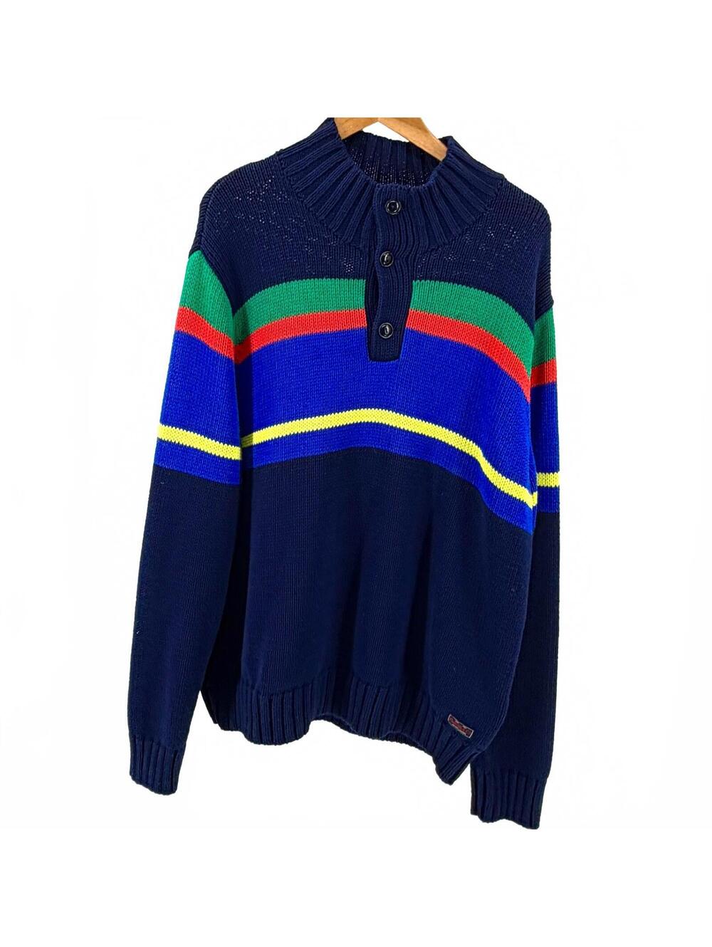 Polo Ralph Lauren Navy Stripe 100% Cotton Henley Sweater